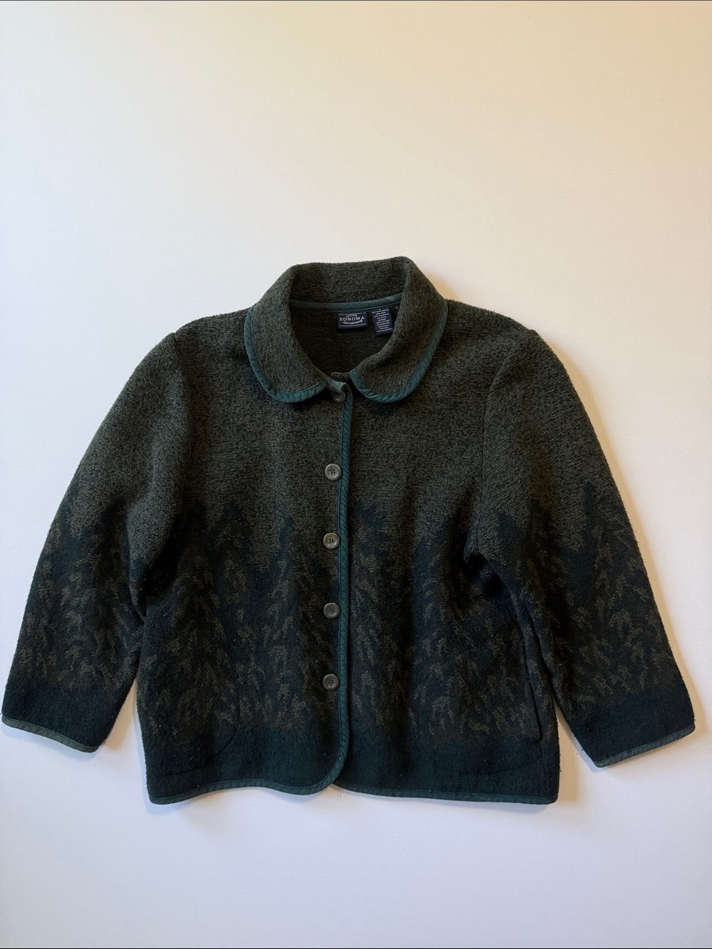 Sonoma Forest Green Women’s Wool Blend Button-Up Jacket - L